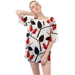 Rose Hip Pattern Branches Autumn Oversized Chiffon Top by Hannah976