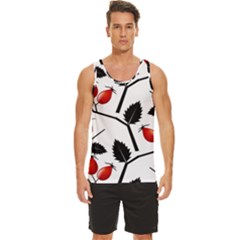 Rose Hip Pattern Branches Autumn Men s Wide Collar Tank Top by Hannah976