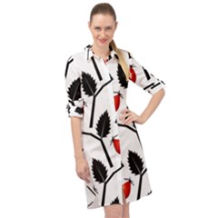 Rose Hip Pattern Branches Autumn Long Sleeve Mini Shirt Dress by Hannah976