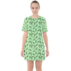 Leaves Pattern Texture Seamless Sixties Short Sleeve Mini Dress by Hannah976