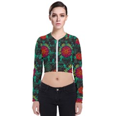 Mid Century Retro Floral 1970s 1960s Pattern 72 Long Sleeve Zip Up Bomber Jacket by violetheavensky