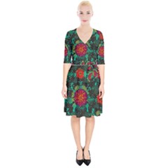 Mid Century Retro Floral 1970s 1960s Pattern 72 Wrap Up Cocktail Dress by violetheavensky