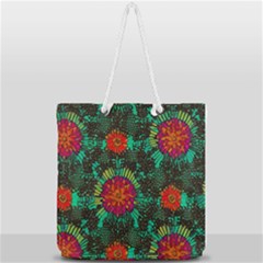 Mid Century Retro Floral 1970s 1960s Pattern 72 Full Print Rope Handle Tote (large) by violetheavensky