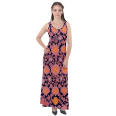 Mid Century Retro Floral 1970s 1960s Pattern 74 Sleeveless Velour Maxi Dress by violetheavensky