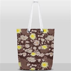 Mid Century Retro Floral 1970s 1960s Pattern 84 Full Print Rope Handle Tote (small) by violetheavensky