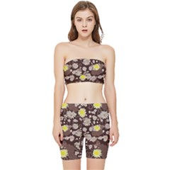 Mid Century Retro Floral 1970s 1960s Pattern 84 Stretch Shorts And Tube Top Set by violetheavensky