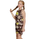 Mid Century Retro Floral 1970s 1960s Pattern 84 Kids  Halter Collar Waist Tie Chiffon Dress View2