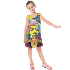 Psychedelic Rock Jimi Hendri Kids  Sleeveless Dress by Tsamara