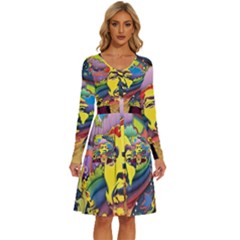 Psychedelic Rock Jimi Hendri Long Sleeve Dress With Pocket by Tsamara