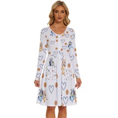 Bluey, Bluey Merch, Bluey Pattern, Bluey Bluey, Bingo, Bluey Design, Bluey Dog Long Sleeve Dress With Pocket by avitendut