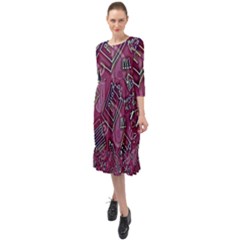 Abstract Art Pattern Design Background Ruffle End Midi Chiffon Dress by Grandong