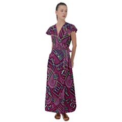Abstract Art Pattern Design Background Flutter Sleeve Maxi Dress by Grandong