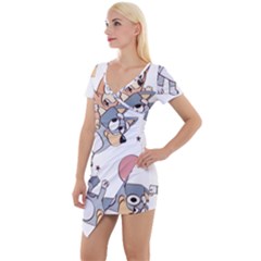 Bluey, Bluey Merch, Bluey Pattern, Bluey Bluey, Bingo, Bluey Design, Bluey Dog Short Sleeve Asymmetric Mini Dress by avitendut