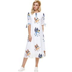 Bluey, Bluey Merch, Bluey Pattern, Bluey Bluey, Bingo, Bluey Design, Bluey Dog Bow Sleeve Chiffon Midi Dress by avitendut