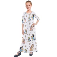 Bluey, Bluey Merch, Bluey Pattern, Bluey Bluey, Bingo, Bluey Design, Bluey Dog Kids  Quarter Sleeve Maxi Dress by avitendut