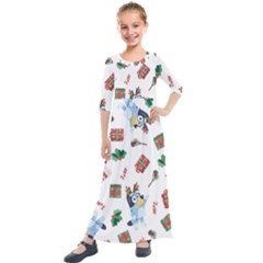 Bluey, Bluey Merch, Bluey Pattern, Bluey Bluey, Bingo, Bluey Design, Bluey Dog Kids  Quarter Sleeve Maxi Dress by avitendut
