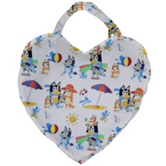Bluey, Bluey Merch, Bluey Pattern, Bluey Bluey, Bingo, Bluey Design, Bluey Dog Giant Heart Shaped Tote by avitendut