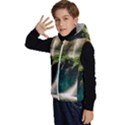 Waterfall Rocks Jungle Forest Kids  Stylish Hooded Puffer Vest View2