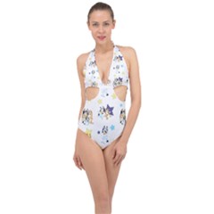 Bluey, Bluey Merch, Bluey Pattern, Bluey Bluey, Bingo, Bluey Design, Bluey Dog Halter Front Plunge Swimsuit by avitendut