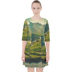 Mountains Trees Forest Quarter Sleeve Pocket Dress by Anend