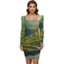 Mountains Trees Forest Women Long Sleeve Ruched Stretch Jersey Dress View1