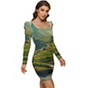 Mountains Trees Forest Women Long Sleeve Ruched Stretch Jersey Dress View2