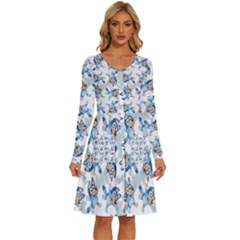 Bluey, Bluey Merch, Bluey Pattern, Bluey Bluey, Bingo, Bluey Design, Bluey Dog Long Sleeve Dress With Pocket by avitendut