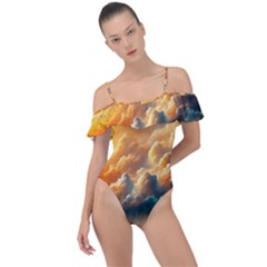 Nature Storm Painting Frill Detail One Piece Swimsuit by Anend