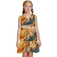 Nature Storm Painting Kids  Sleeveless Tiered Mini Dress by Anend
