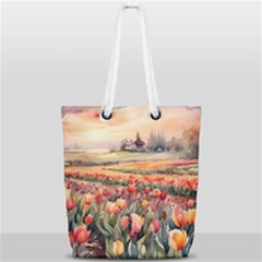 Tulips Field Tree Full Print Rope Handle Tote (small) by Anend