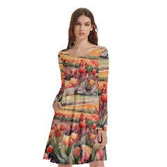 Tulips Field Tree Long Sleeve Knee Length Skater Dress With Pockets by Anend