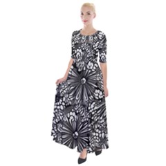 Mid Century Retro Floral 1970s 1960s Pattern 73 Half Sleeves Maxi Dress by violetheavensky