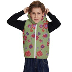 Mid Century Retro Floral 1970s 1960s Pattern 76 Kids  Stylish Hooded Puffer Vest by violetheavensky