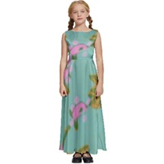 Mid Century Retro Floral 1970s 1960s Pattern 81 Kids  Satin Sleeveless Maxi Dress by violetheavensky