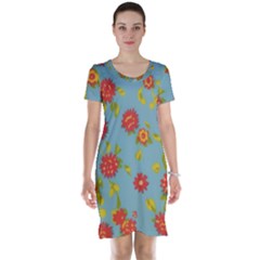 Mid Century Retro Floral 1970s 1960s Pattern 78 Short Sleeve Nightdress by violetheavensky