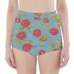 Mid Century Retro Floral 1970s 1960s Pattern 78 High-waisted Bikini Bottoms by violetheavensky