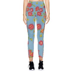 Mid Century Retro Floral 1970s 1960s Pattern 78 Pocket Leggings  by violetheavensky