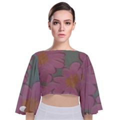 Mid Century Retro Floral 1970s 1960s Pattern 80 Tie Back Butterfly Sleeve Chiffon Top by violetheavensky