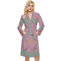 Mid Century Retro Floral 1970s 1960s Pattern 80 Long Sleeve Velvet Robe by violetheavensky