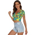 Mid Century Retro Floral 1970s 1960s Pattern 60 V-Neck Crop Top View2