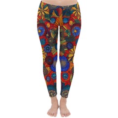 Mid Century Retro Floral 1970s 1960s Pattern 69 Classic Winter Leggings by violetheavensky