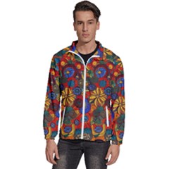 Mid Century Retro Floral 1970s 1960s Pattern 69 Men s High Neck Windbreaker by violetheavensky