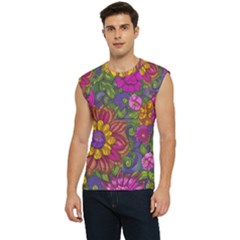 Mid Century Retro Floral 1970s 1960s Pattern 55 Men s Raglan Cap Sleeve T-shirt by violetheavensky