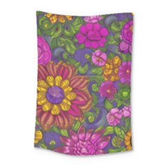 Mid Century Retro Floral 1970s 1960s Pattern 55 Small Tapestry by violetheavensky