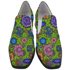 Mid Century Retro Floral 1970s 1960s Pattern 59 Women Slip On Heel Loafers by violetheavensky