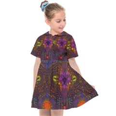 Mid Century Retro Floral 1970s 1960s Pattern 67 Kids  Sailor Dress by violetheavensky