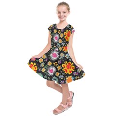 Mid Century Retro Floral 1970s 1960s Pattern 57 Kids  Short Sleeve Dress by violetheavensky