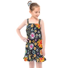 Mid Century Retro Floral 1970s 1960s Pattern 57 Kids  Overall Dress by violetheavensky