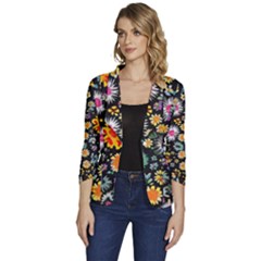 Mid Century Retro Floral 1970s 1960s Pattern 57 Women s One-button 3/4 Sleeve Short Jacket by violetheavensky