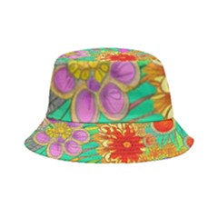 Mid Century Retro Floral 1970s 1960s Pattern 58 Inside Out Bucket Hat by violetheavensky